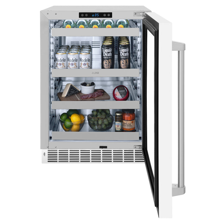 ZLINE 24" Touchstone 151 Can Beverage Fridge with White Matte Glass Door, RBSO-WM-24