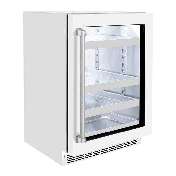 ZLINE 24" Touchstone 151 Can Beverage Fridge with White Matte Glass Door, RBSO-WM-24