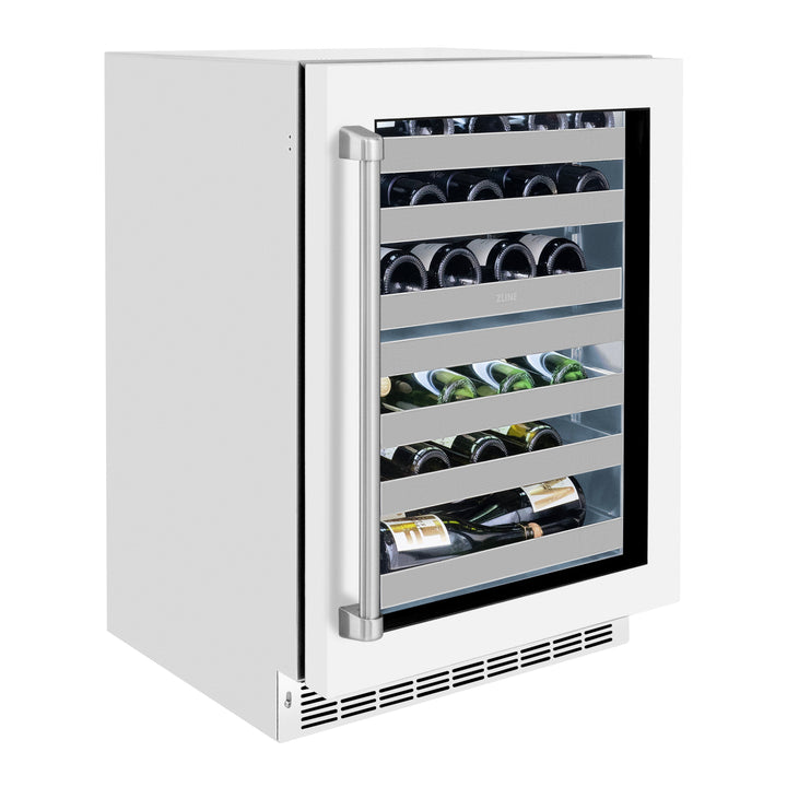 ZLINE 24" Touchstone Dual Zone 44 Bottle Wine Cooler with White Matte Glass Door, RWDO-WM-24