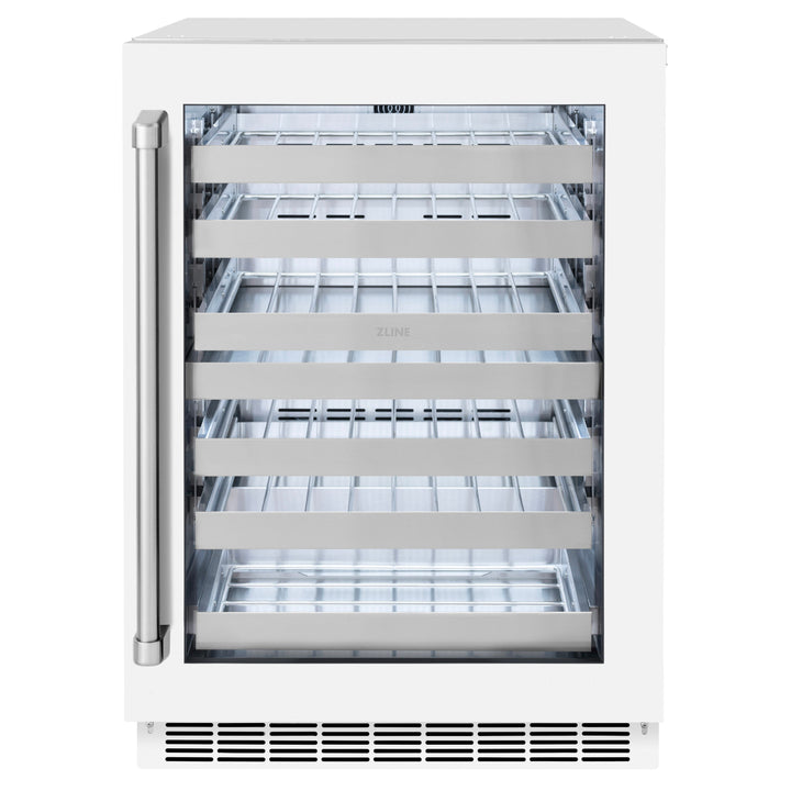 ZLINE 24" Touchstone Dual Zone 44 Bottle Wine Cooler with White Matte Glass Door, RWDO-WM-24