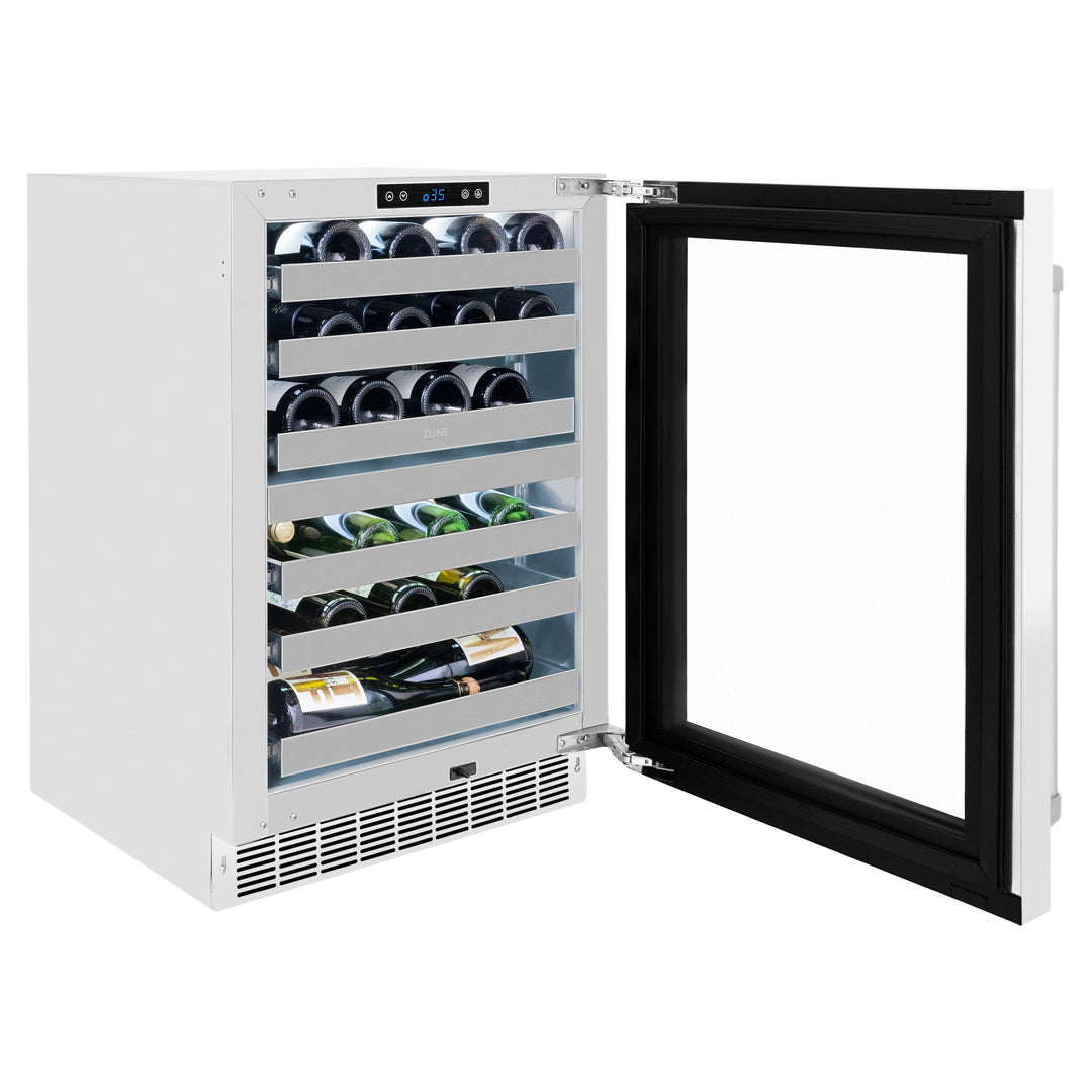 ZLINE 24" Touchstone Dual Zone 44 Bottle Wine Cooler with White Matte Glass Door, RWDO-WM-24