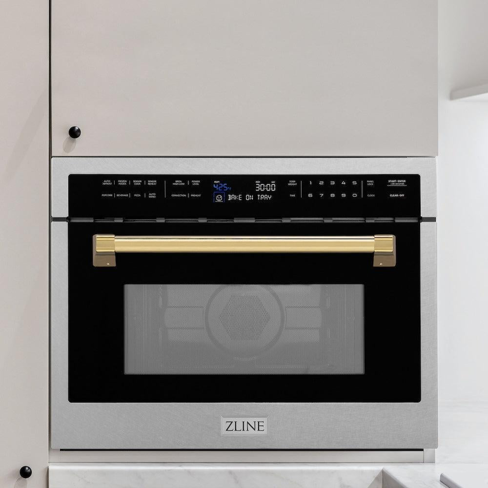 ZLINE Autograph Edition 24 in. 1.6 cu ft. Built-in Convection Microwave Oven in Satin Stainless Steel with Polished Gold Accents (MWOZ-24-SS-G)