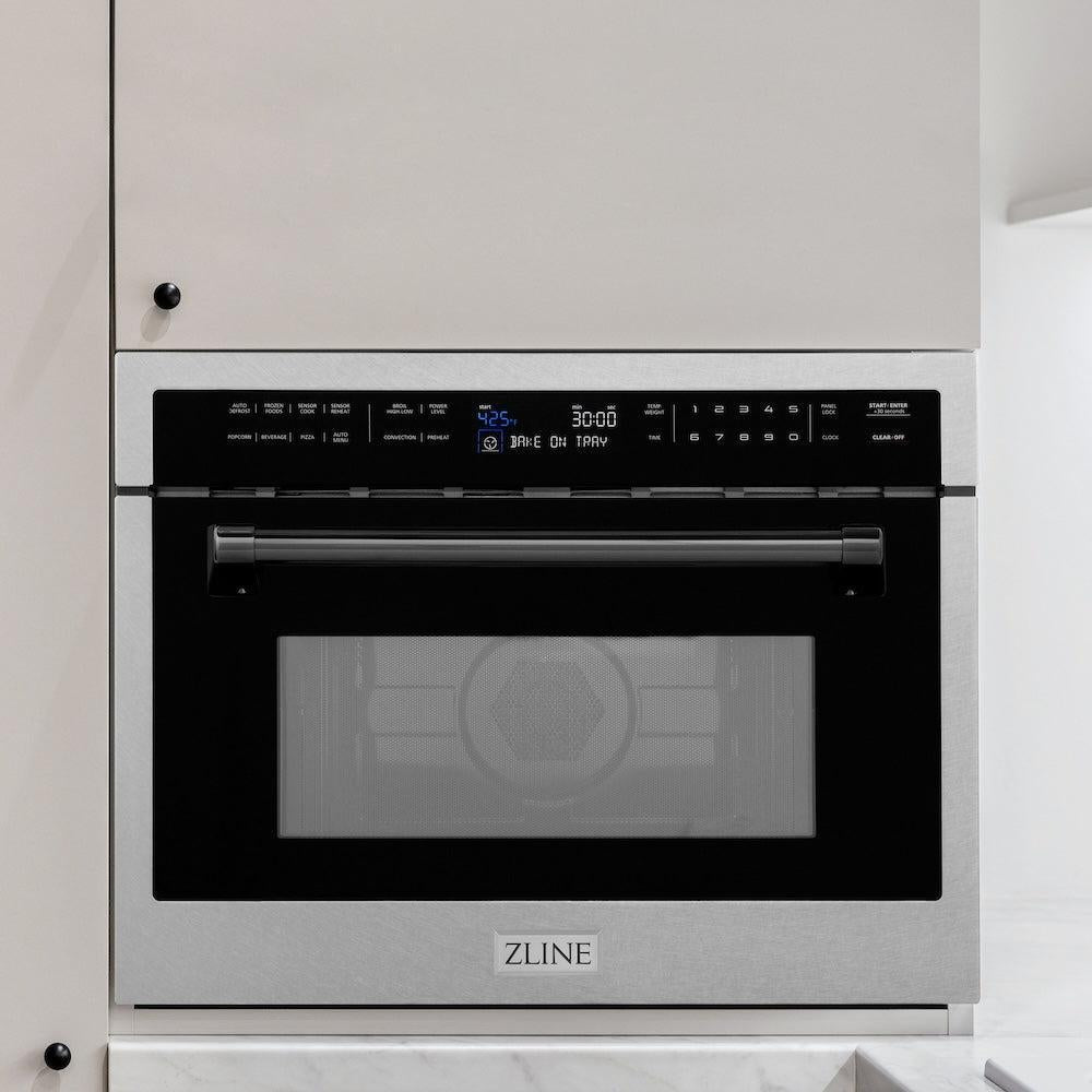 ZLINE Autograph Edition 24 in. 1.6 cu ft. Built-in Convection Microwave Oven in Satin Stainless Steel with Matte Black Accents (MWOZ-24-SS-MB)