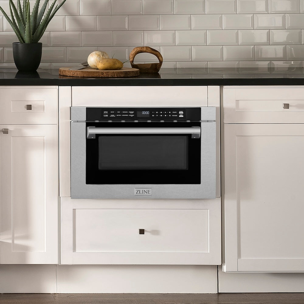 ZLINE 24 in. 1.2 cu. ft. Built-in Microwave Drawer with a Traditional Handle in Satin Stainless Steel (MWD-1-SS-H)
