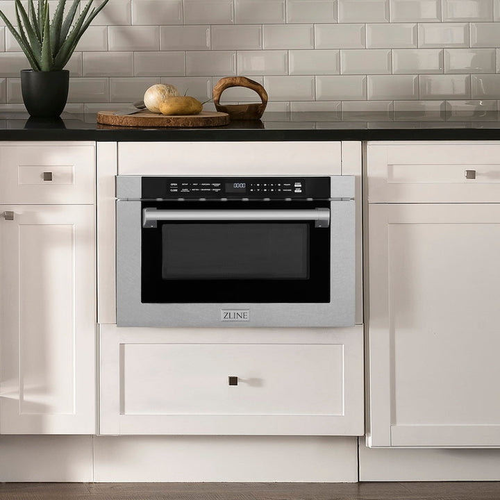 ZLINE 24 in. 1.2 cu. ft. Built-in Microwave Drawer with a Traditional Handle in Satin Stainless Steel (MWD-1-SS-H)
