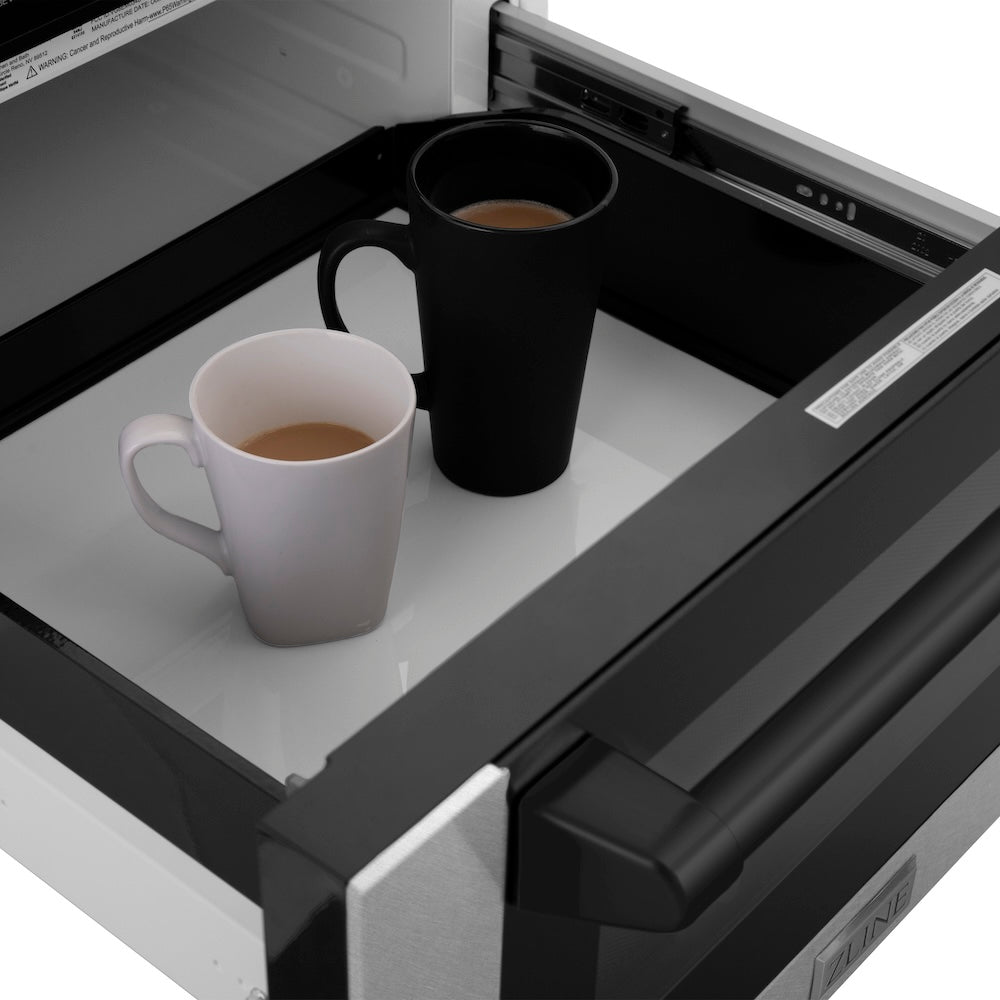 ZLINE Autograph Edition 24 in. 1.2 cu. ft. Built-in Microwave Drawer with a Traditional Handle in Satin Stainless Steel and Matte Black Accents (MWDZ-1-SS-H-MB)