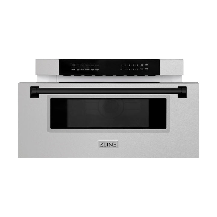 ZLINE Autograph Edition 30 in. 1.2 cu. ft. Built-In Microwave Drawer in Satin Stainless Steel with Matte Black Accents (MWDZ-30-SS-MB)