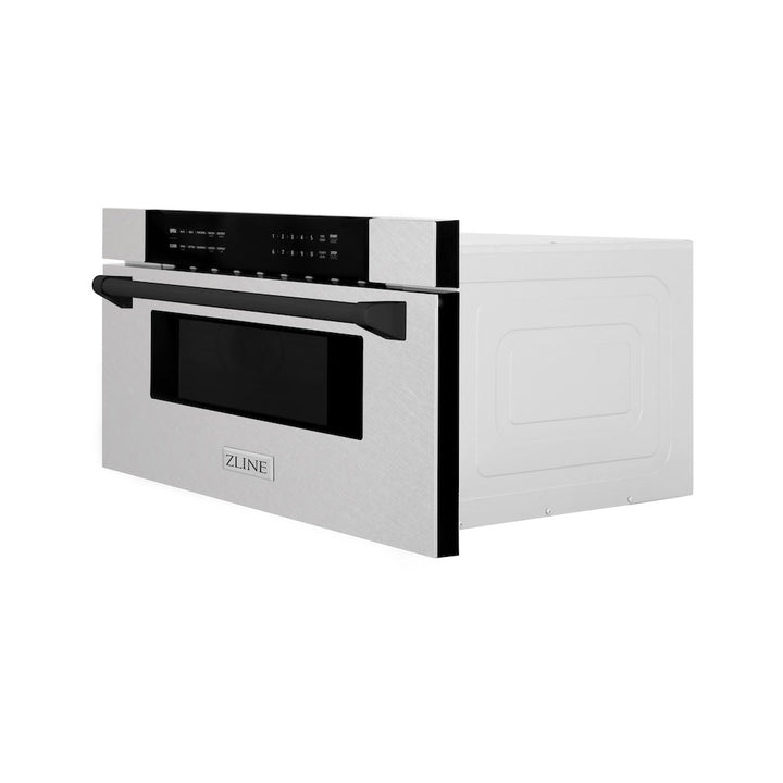 ZLINE Autograph Edition 30 in. 1.2 cu. ft. Built-In Microwave Drawer in Satin Stainless Steel with Matte Black Accents (MWDZ-30-SS-MB)