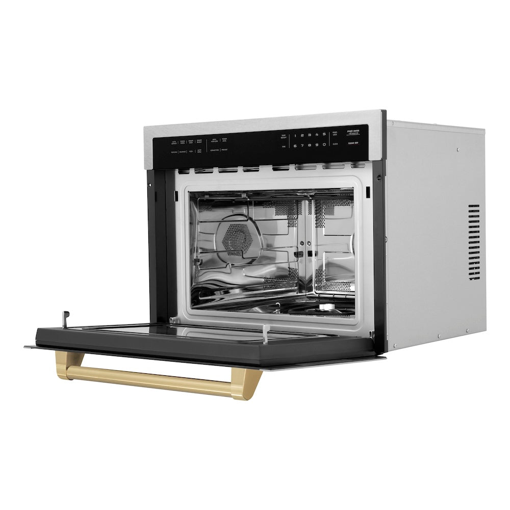 ZLINE Autograph Edition 24 in. 1.6 cu ft. Built-in Convection Microwave Oven in Satin Stainless Steel with Champagne Bronze Accents (MWOZ-24-SS-CB)