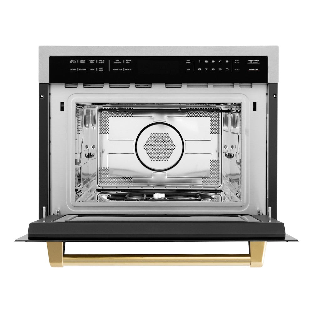 ZLINE Autograph Edition 24 in. 1.6 cu ft. Built-in Convection Microwave Oven in Satin Stainless Steel with Polished Gold Accents (MWOZ-24-SS-G)