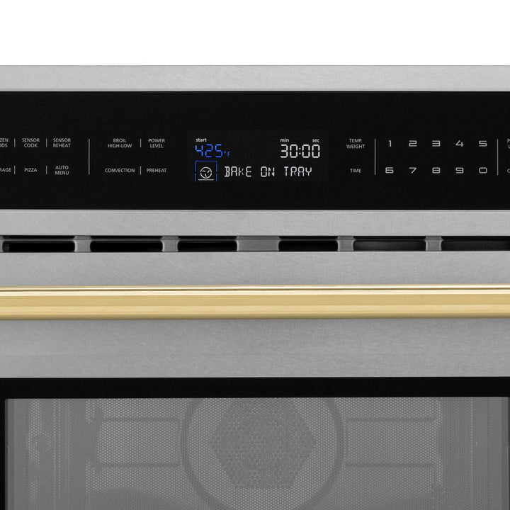 ZLINE Autograph Edition 30 in. 1.6 cu ft. Built-in Convection Microwave Oven in Satin Stainless Steel and Polished Gold Accents (MWOZ-30-SS-G)