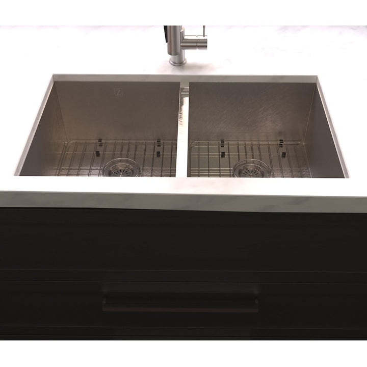 ZLINE 33 in. Anton Undermount Double Bowl Satin Stainless Steel Kitchen Sink with Bottom Grid (SR50D-33S)