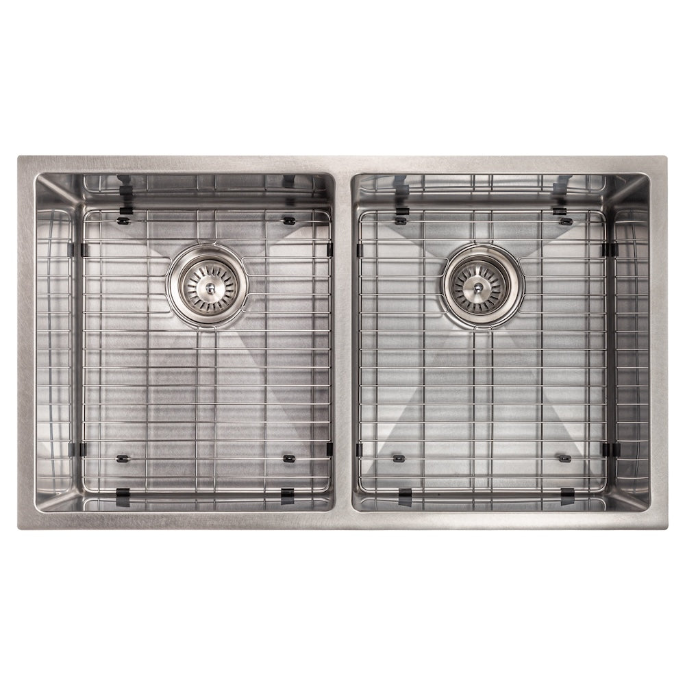 ZLINE 33 in. Anton Undermount Double Bowl Satin Stainless Steel Kitchen Sink with Bottom Grid (SR50D-33S)
