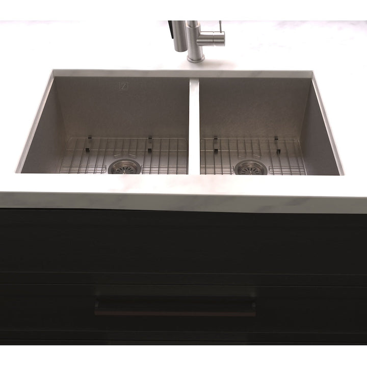 ZLINE 36 in. Chamonix Undermount Double Bowl Satin Stainless Steel Kitchen Sink with Bottom Grid (SR60D-36S)