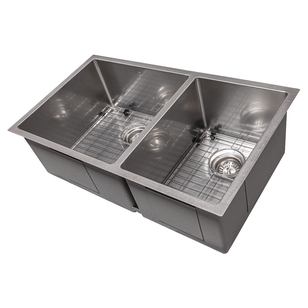 ZLINE 36 in. Chamonix Undermount Double Bowl Satin Stainless Steel Kitchen Sink with Bottom Grid (SR60D-36S)