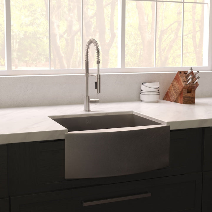 ZLINE 33 in. Vail Farmhouse Apron Mount Single Bowl Satin Stainless Steel Kitchen Sink with Bottom Grid (SAS-33S)