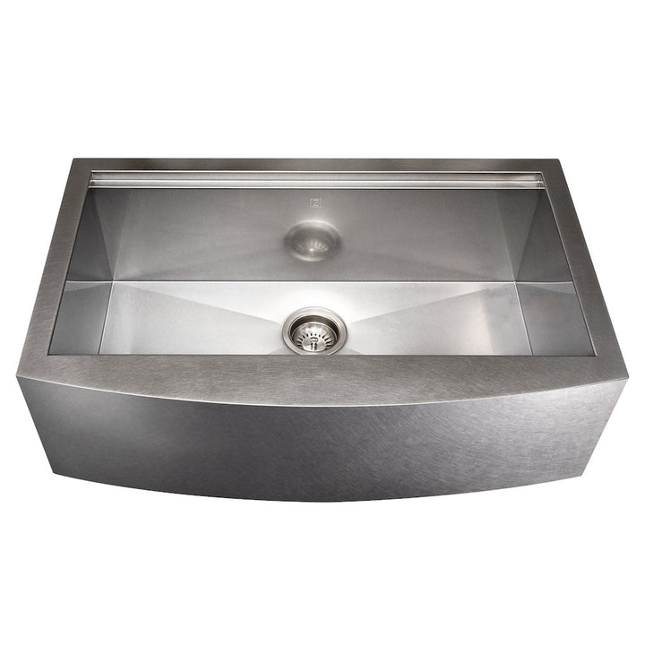 ZLINE 33 in. Moritz Farmhouse Apron Mount Single Bowl Satin Stainless Steel Kitchen Sink with Bottom Grid and Accessories (SLSAP-33S)