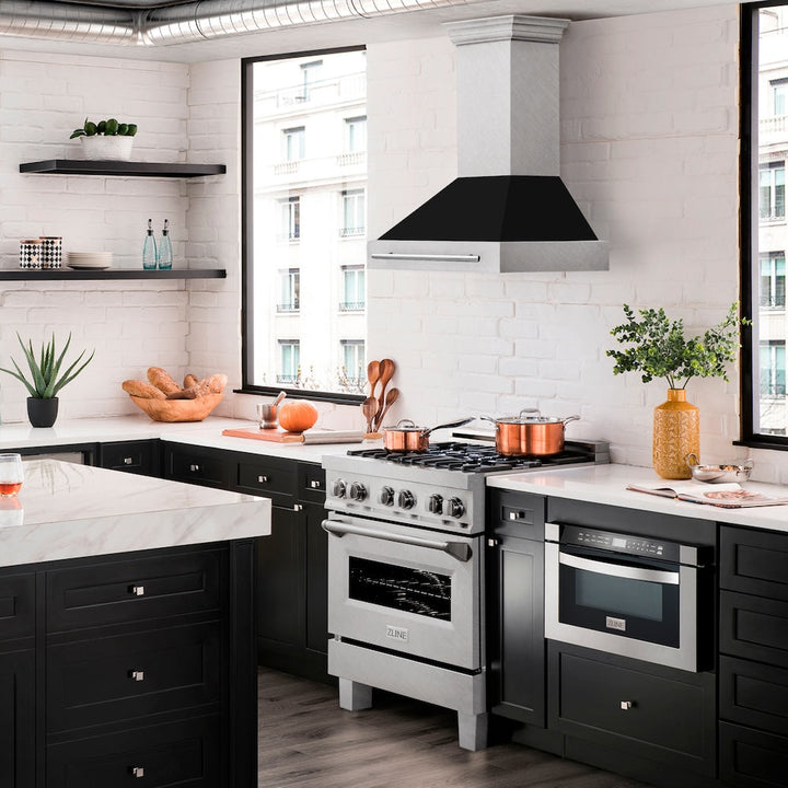 ZLINE 30" Fingerprint Resistant Stainless Steel Range Hood with Black Matte Shell (8654SNX-BLM-30)