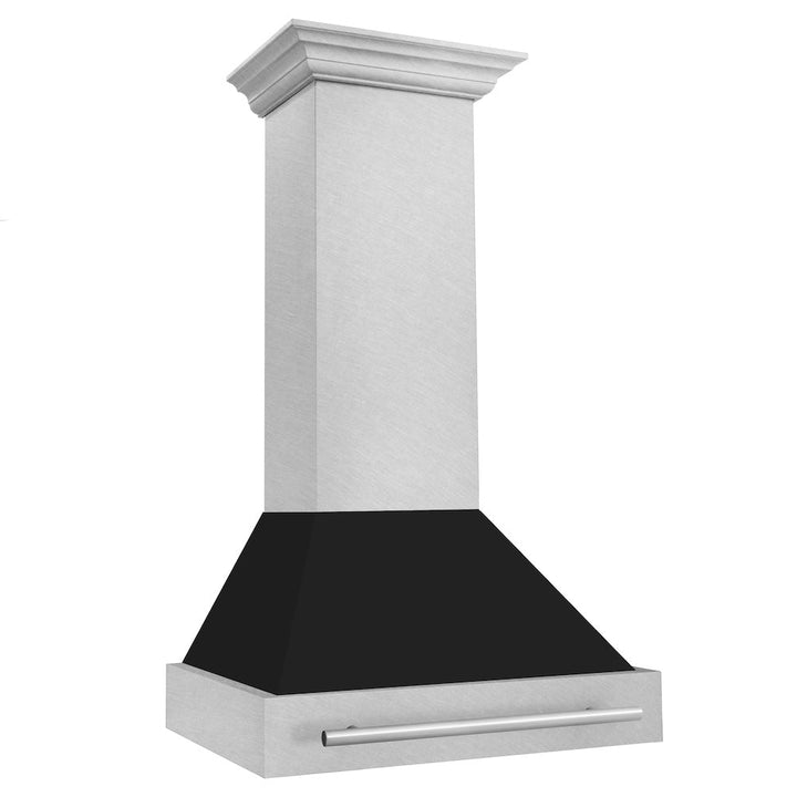 ZLINE 30 in. Satin Stainless Steel Wall Mount Range Hood with Black Matte Shell and Stainless Steel Handle (8654SNX-BLM-30)