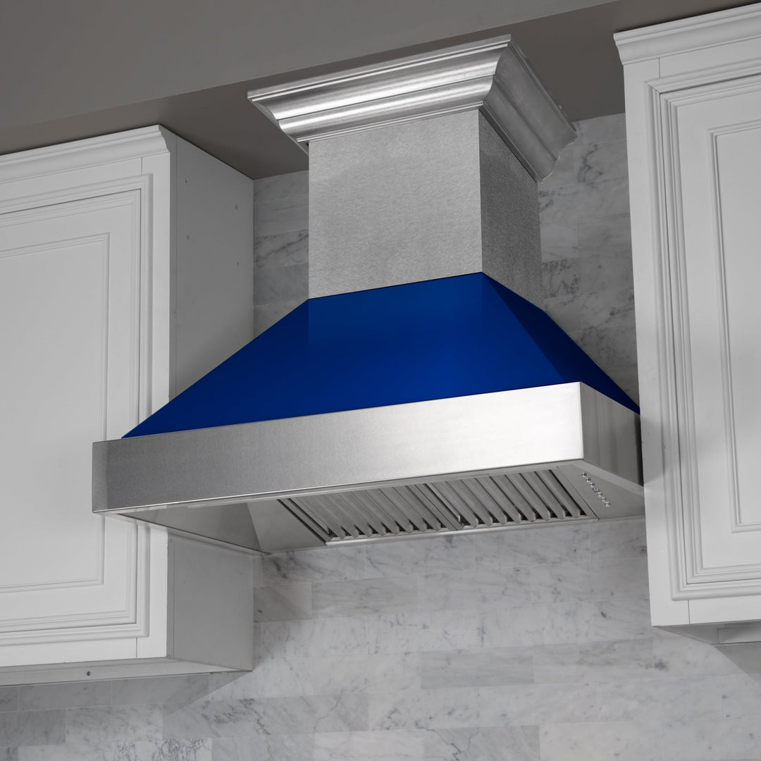 36" Ducted Fingerprint Resistant Stainless Steel Range Hood with Blue Gloss Shell (8654BG-36)