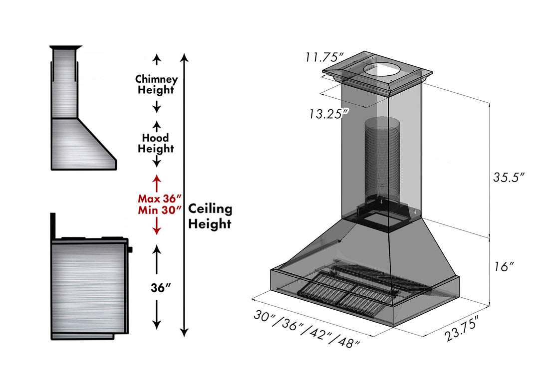 36" Ducted Fingerprint Resistant Stainless Steel Range Hood with Blue Gloss Shell (8654BG-36)