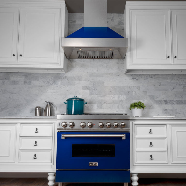 48" Ducted Fingerprint Resistant Stainless Steel Range Hood with Blue Gloss Shell (8654BG-48)