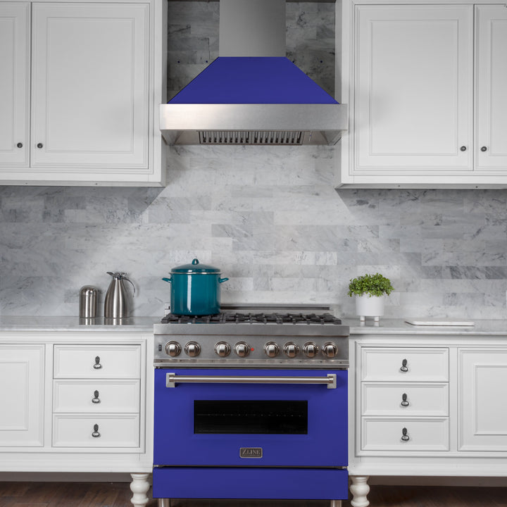 30" Ducted Fingerprint Resistant Stainless Steel Range Hood with Blue Matte Shell (8654BM-30)