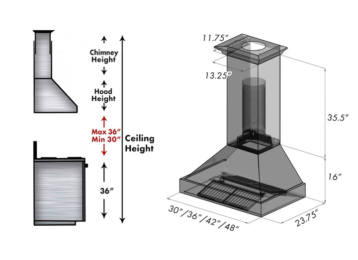 30" Ducted Fingerprint Resistant Stainless Steel Range Hood with Blue Matte Shell (8654BM-30)