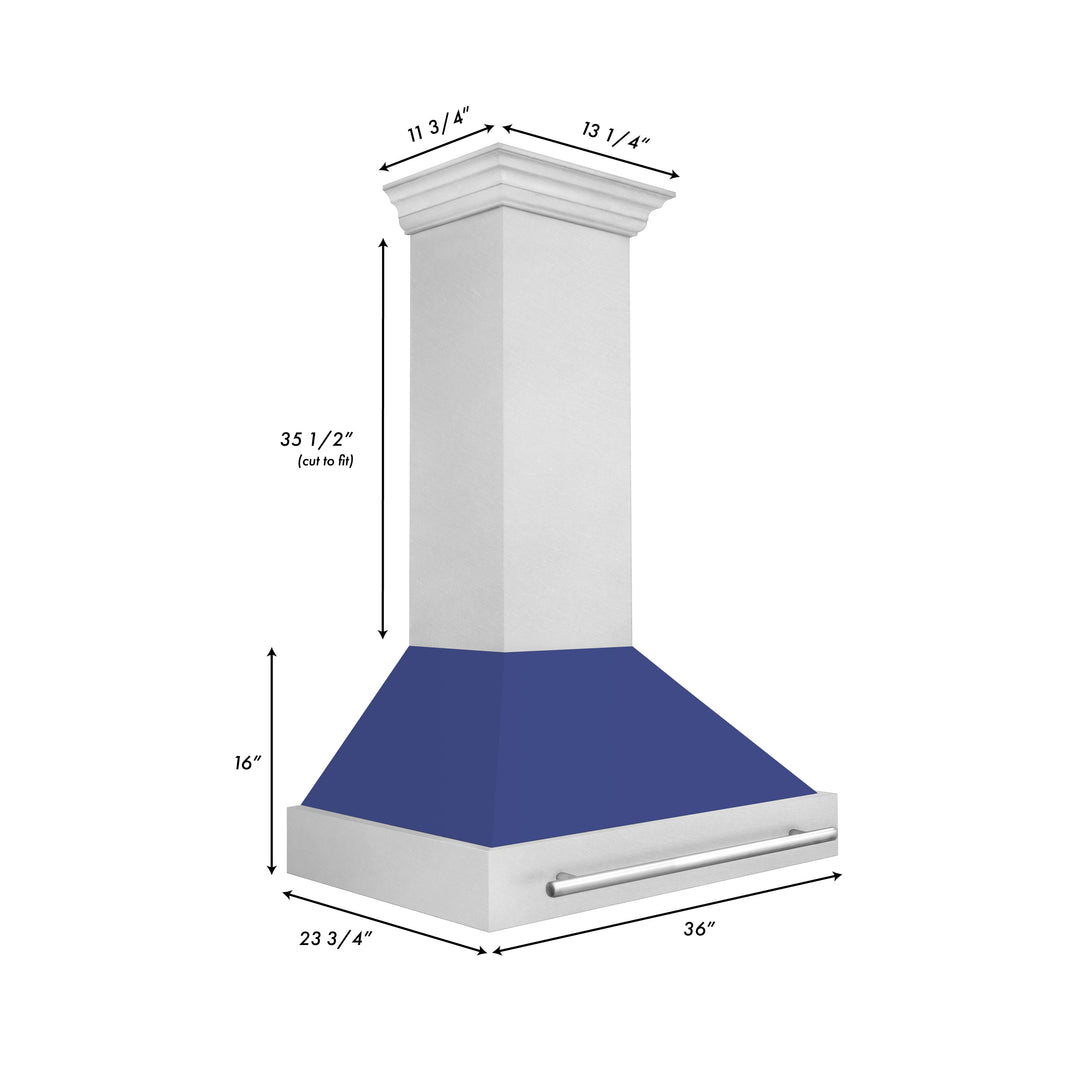 ZLINE 36" Fingerprint Resistant Stainless Steel Range Hood with Blue Matte Shell (8654SNX-BM36)