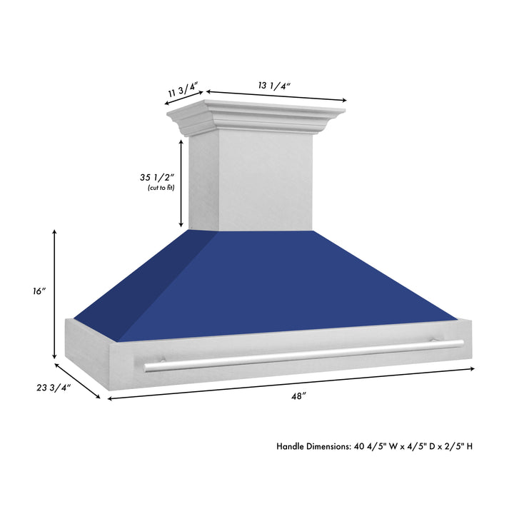ZLINE 48" Fingerprint Resistant Stainless Steel Range Hood with Blue Matte Shell (8654SNX-BM48)