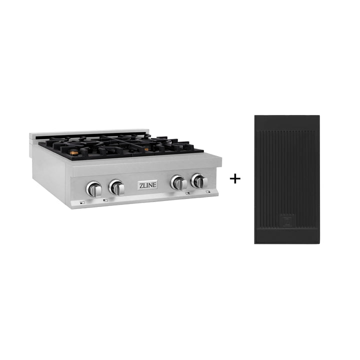 ZLINE 30 in. Legacy Gas Rangetop with 4 Brass Burners and Porcelain Cooktop in Satin Stainless Steel with Griddle (RTS-BR-GR-30)