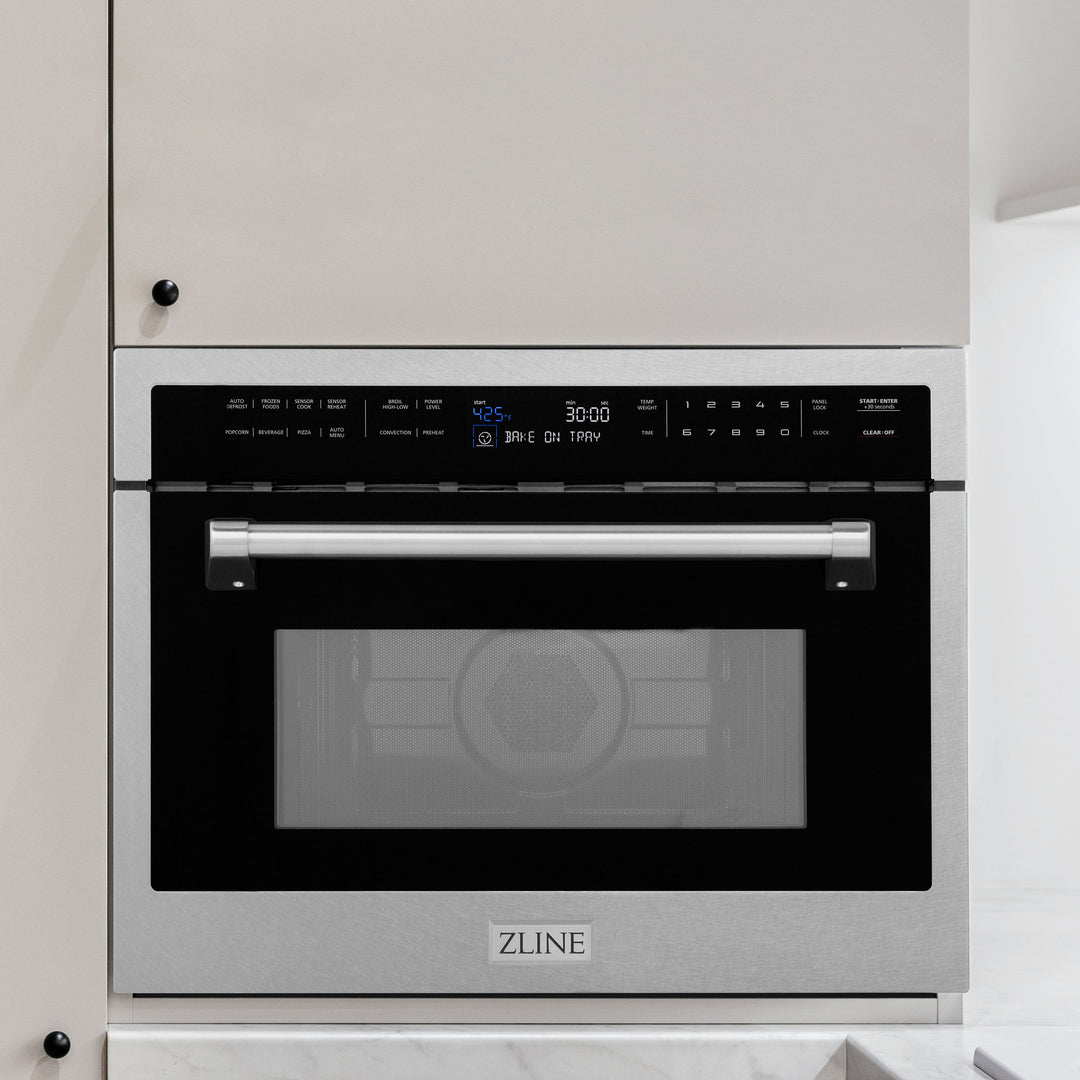ZLINE 24 in. 1.6 cu ft. Built-in Convection Microwave Oven in Satin Stainless Steel with Speed and Sensor Cooking, Open Box-Excellent Condition
