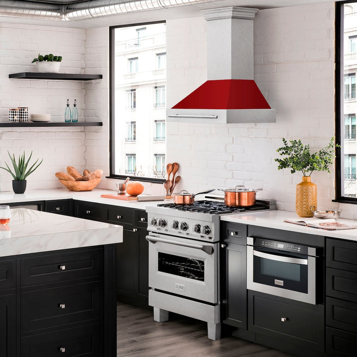 ZLINE 30" Fingerprint Resistant Stainless Steel Range Hood with Red Gloss Shell (8654SNX-RG30)