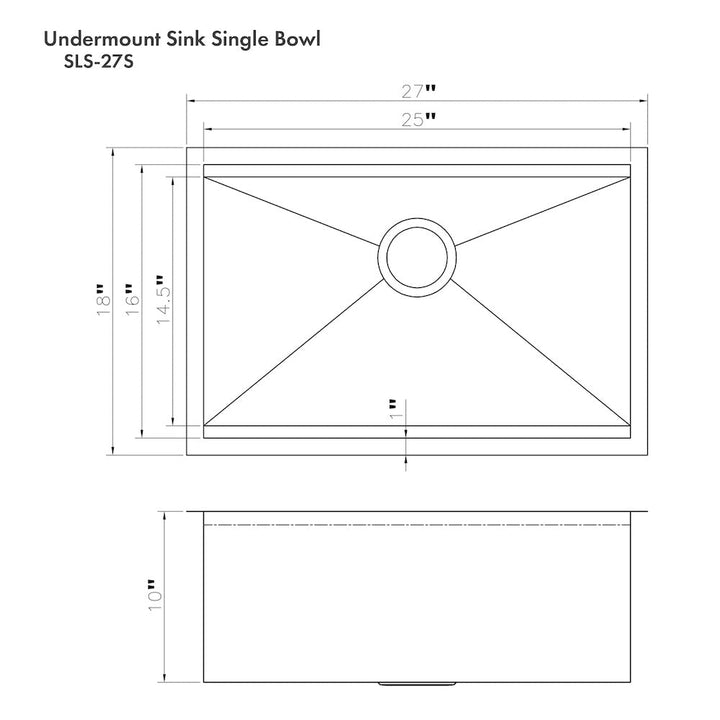 ZLINE 27 in. Garmisch Undermount Single Bowl Satin Stainless Steel Kitchen Sink with Bottom Grid and Accessories (SLS-27S)