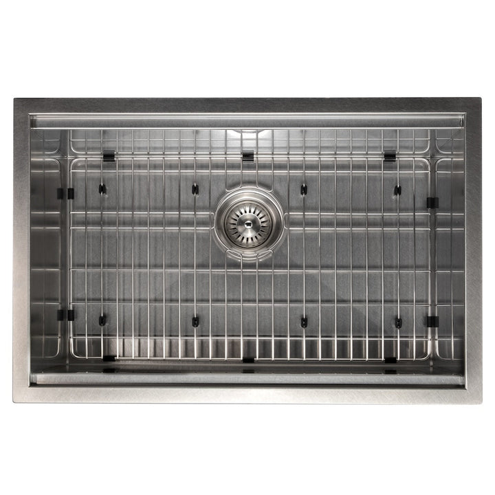 ZLINE 27 in. Garmisch Undermount Single Bowl Satin Stainless Steel Kitchen Sink with Bottom Grid and Accessories (SLS-27S)