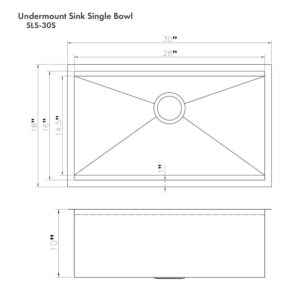 ZLINE 30 in. Garmisch Undermount Single Bowl Satin Stainless Steel Kitchen Sink with Bottom Grid and Accessories (SLS-30S)