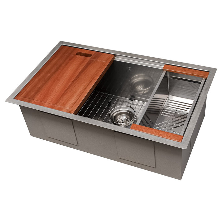 ZLINE 30 in. Garmisch Undermount Single Bowl Satin Stainless Steel Kitchen Sink with Bottom Grid and Accessories (SLS-30S)