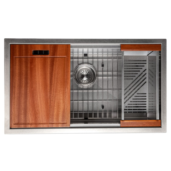 ZLINE 30 in. Garmisch Undermount Single Bowl Satin Stainless Steel Kitchen Sink with Bottom Grid and Accessories (SLS-30S)