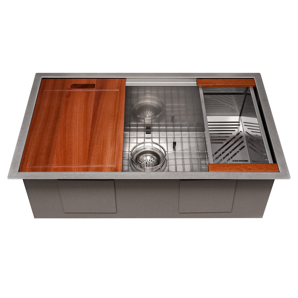 ZLINE 33 in. Garmisch Undermount Single Bowl Satin Stainless Steel Kitchen Sink with Bottom Grid and Accessories (SLS-33S)