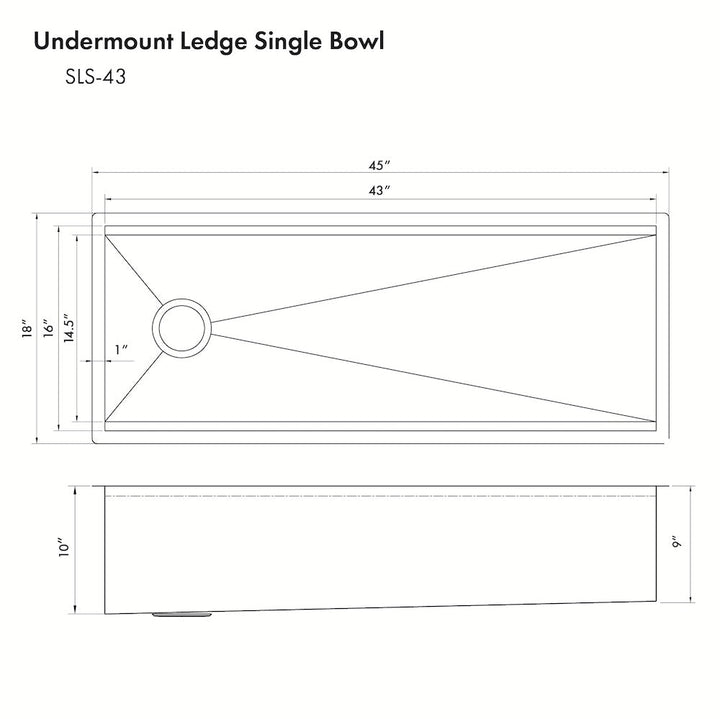 ZLINE 43 in. Garmisch Undermount Single Bowl Satin Stainless Steel Kitchen Sink with Bottom Grid and Accessories (SLS-43S)