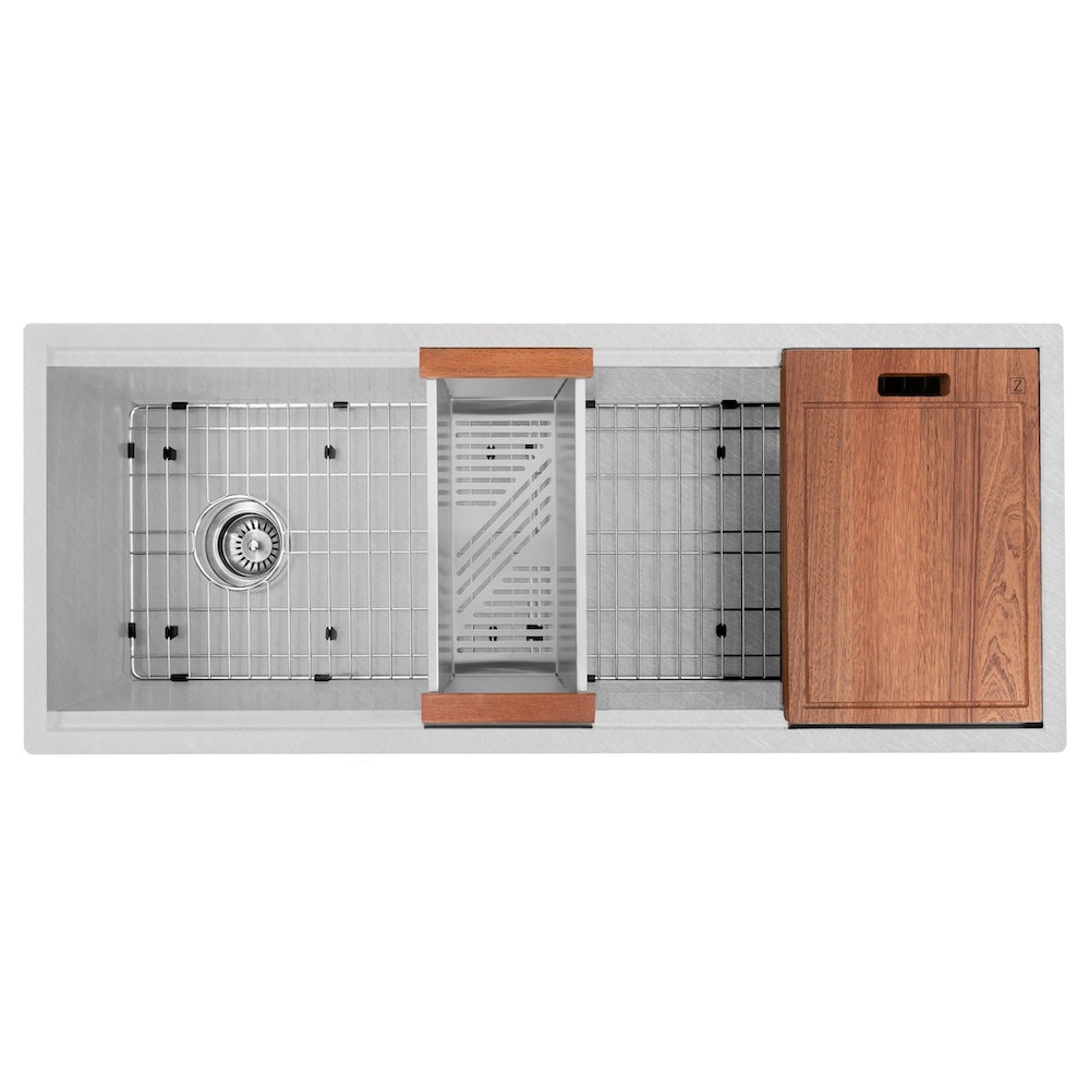 ZLINE 43 in. Garmisch Undermount Single Bowl Satin Stainless Steel Kitchen Sink with Bottom Grid and Accessories (SLS-43S)