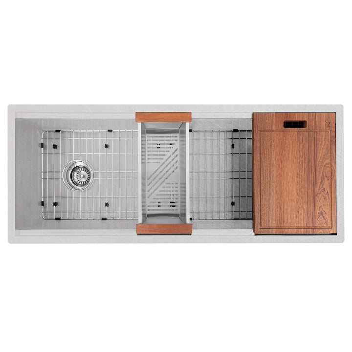 ZLINE 43 in. Garmisch Undermount Single Bowl Satin Stainless Steel Kitchen Sink with Bottom Grid and Accessories (SLS-43S)