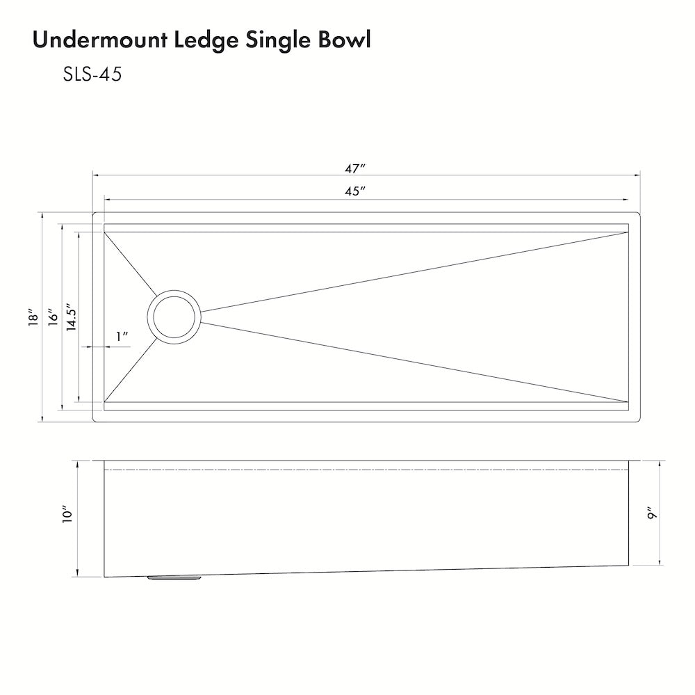 ZLINE 45 in. Garmisch Undermount Single Bowl Satin Stainless Steel Kitchen Sink with Bottom Grid and Accessories (SLS-45S)