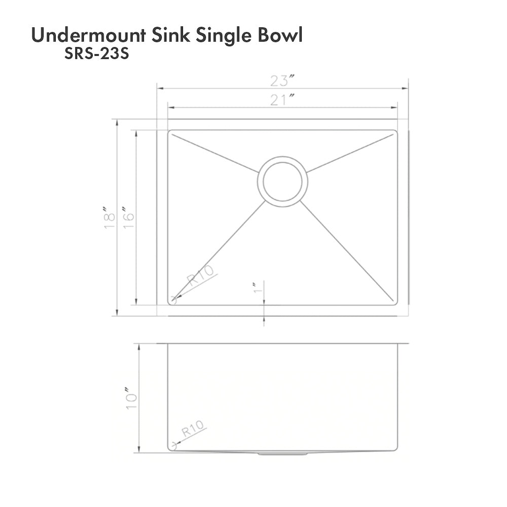 ZLINE 23 in. Meribel Undermount Single Bowl Satin Stainless Steel Kitchen Sink with Bottom Grid (SRS-23S)