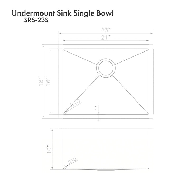 ZLINE 23 in. Meribel Undermount Single Bowl Satin Stainless Steel Kitchen Sink with Bottom Grid (SRS-23S)