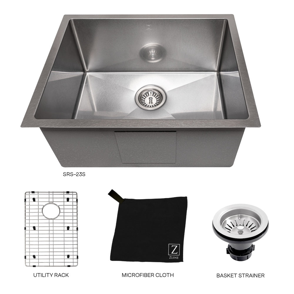 ZLINE 23 in. Meribel Undermount Single Bowl Satin Stainless Steel Kitchen Sink with Bottom Grid (SRS-23S)