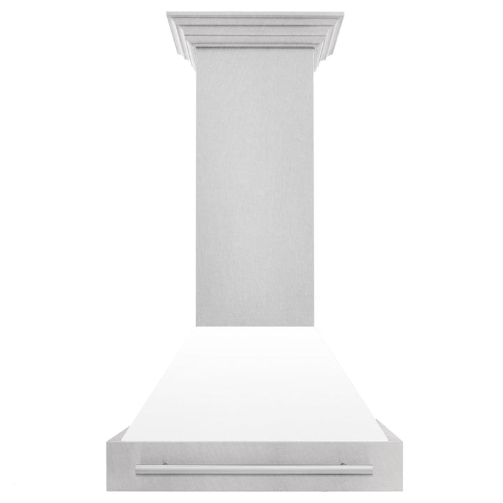 ZLINE 30 in. Satin Stainless Steel Wall Mount Range Hood with White Matte Shell and Stainless Steel Handle (8654SNX-WM-30)