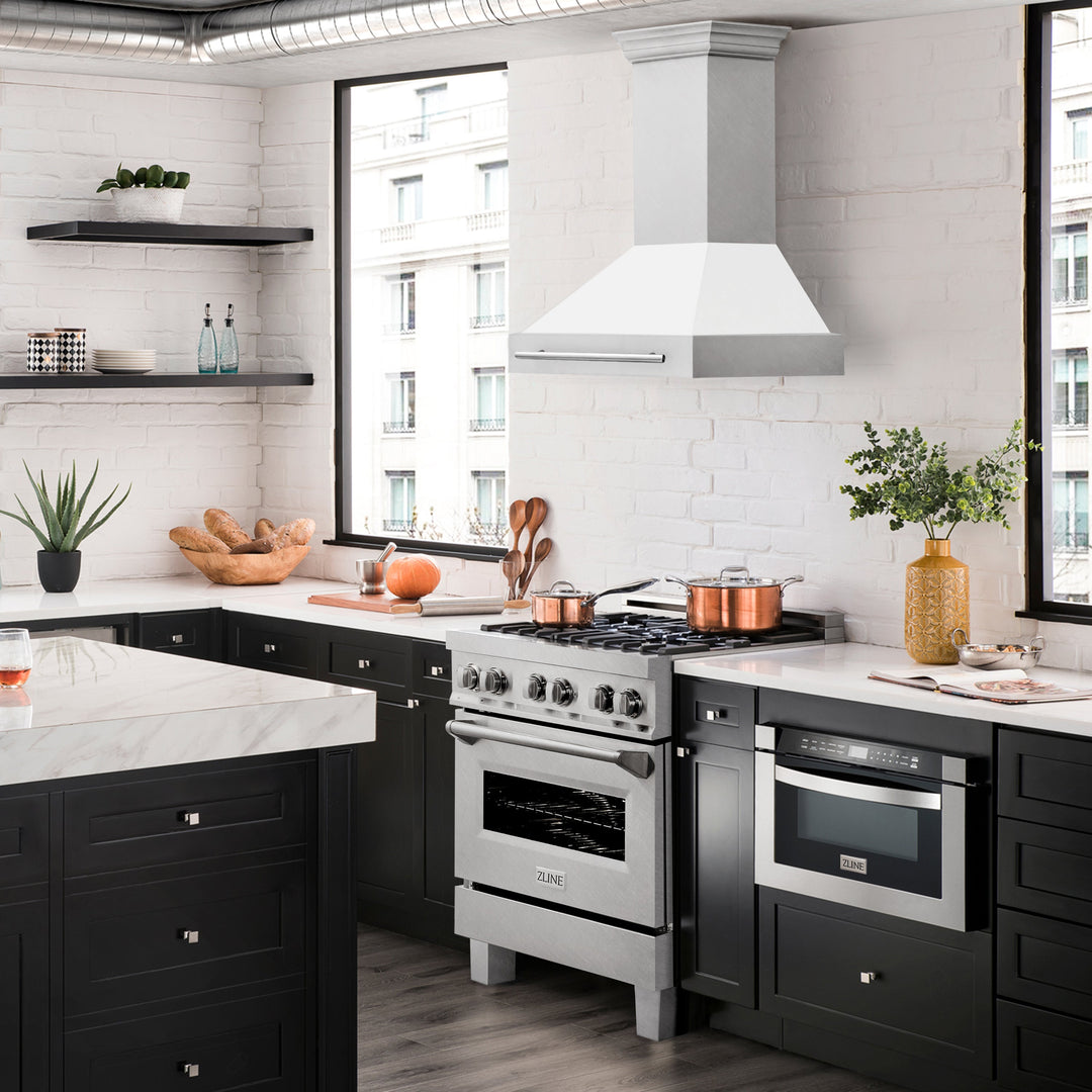 ZLINE 30" Fingerprint Resistant Stainless Steel Range Hood with White Matte Shell (8654SNX-WM30)