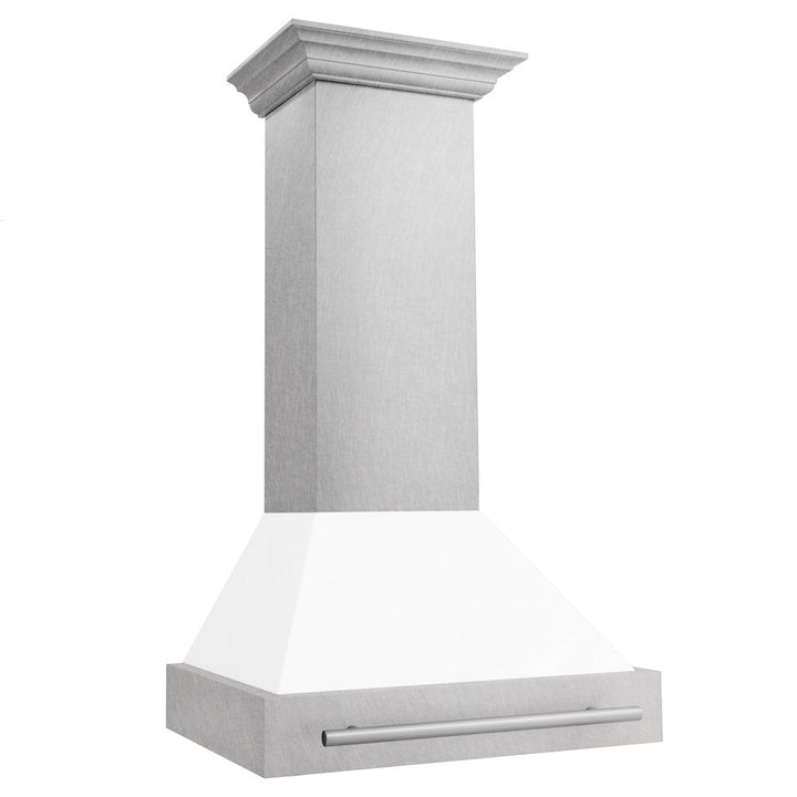 ZLINE 30 in. Satin Stainless Steel Wall Mount Range Hood with White Matte Shell and Stainless Steel Handle (8654SNX-WM-30)