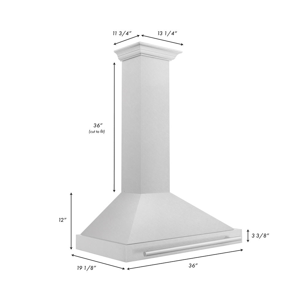 ZLINE 36 in. Autograph Edition Convertible Fingerprint Resistant Satin Stainless Steel Range Hood with White Matte Shell and Matte Black Handle (KB4SNZ-WM36-MB)